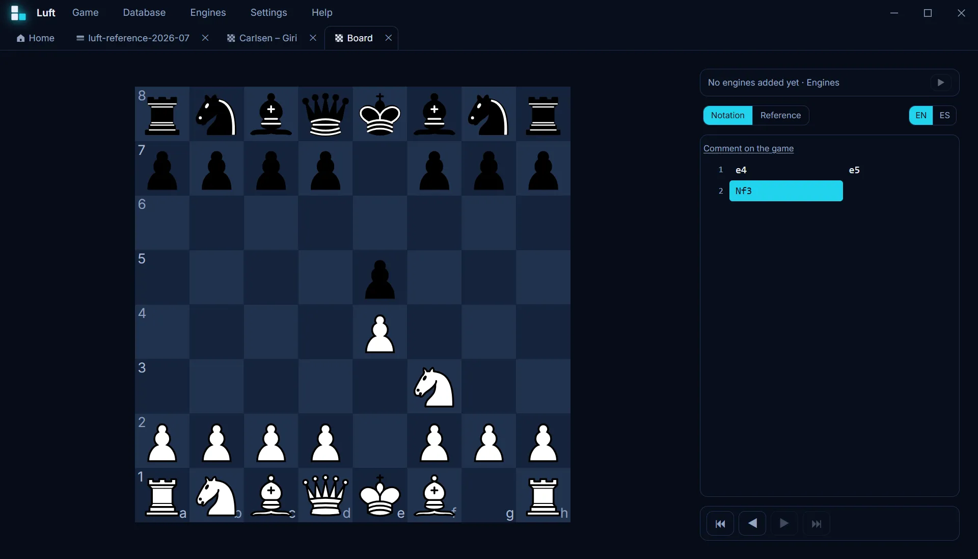 Board with the game notation and its navigation